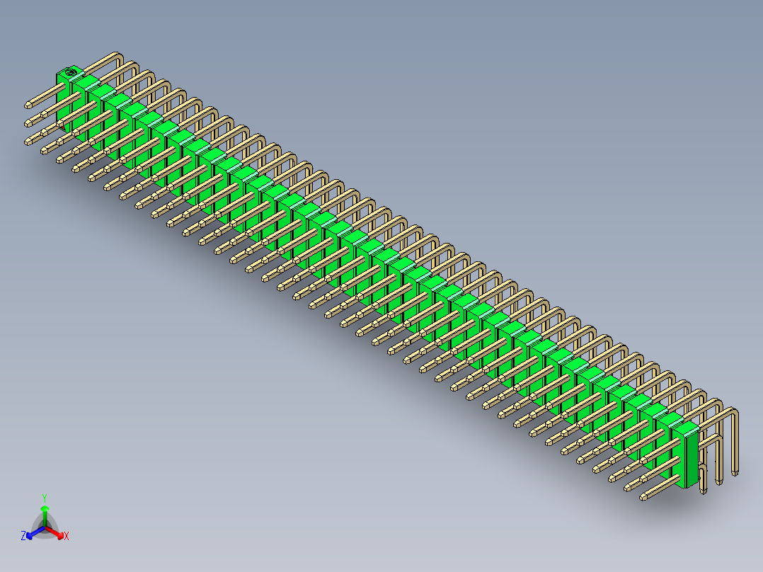 彩色公排针 100mil 2.54mm 系列-DS1022_green_3x40p_100mil_TypeD_rev1.0正等轴测图