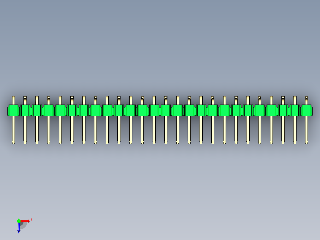 彩色公排针 100mil 2.54mm 系列-DS1022_green_26p_100mil_Type_SMT_R2_rev1.0俯视图