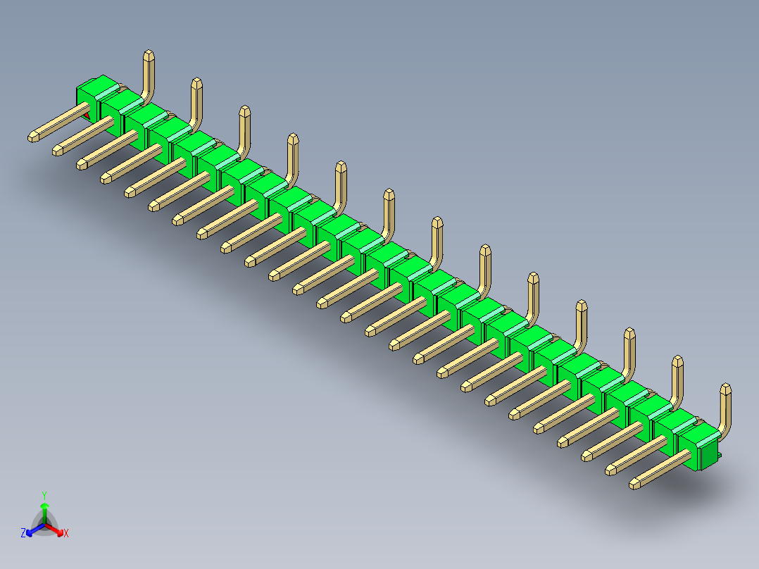 彩色公排针 100mil 2.54mm 系列-DS1022_green_26p_100mil_Type_SMT_R2_rev1.0正等轴测图
