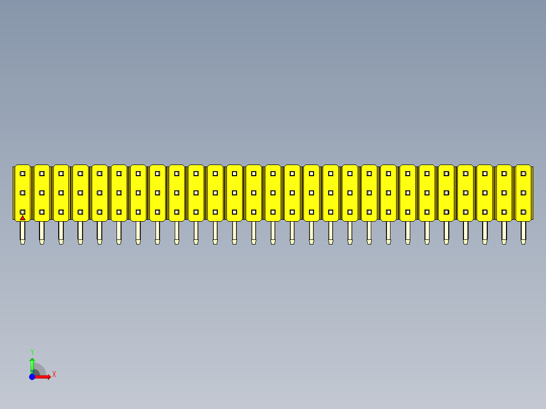 彩色公排针 100mil 2.54mm 系列-DS1022_yellow_3x27p_100mil_TypeD_rev1.0前视图