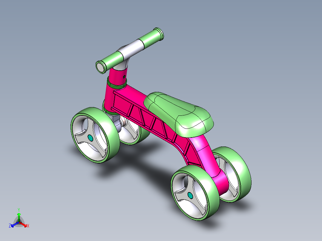 儿童无脚踏平衡车设计图正等轴测图