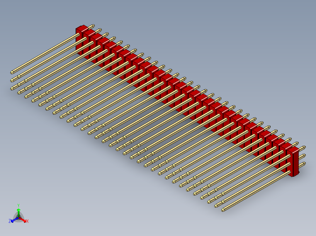 彩色公头100mil（2.54mm）系列-DS1021_red_3x31p_100mil_Type43_rev1.0正等轴测图
