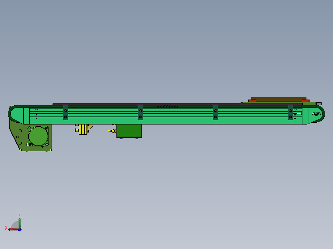 托盘传送定位与挡块机构后视图