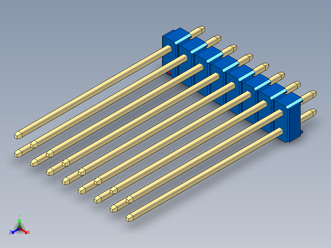 彩色公头100mil（2.54mm）系列-DS1021_blue_2x08p_100mil_Type43_rev1.0正等轴测图
