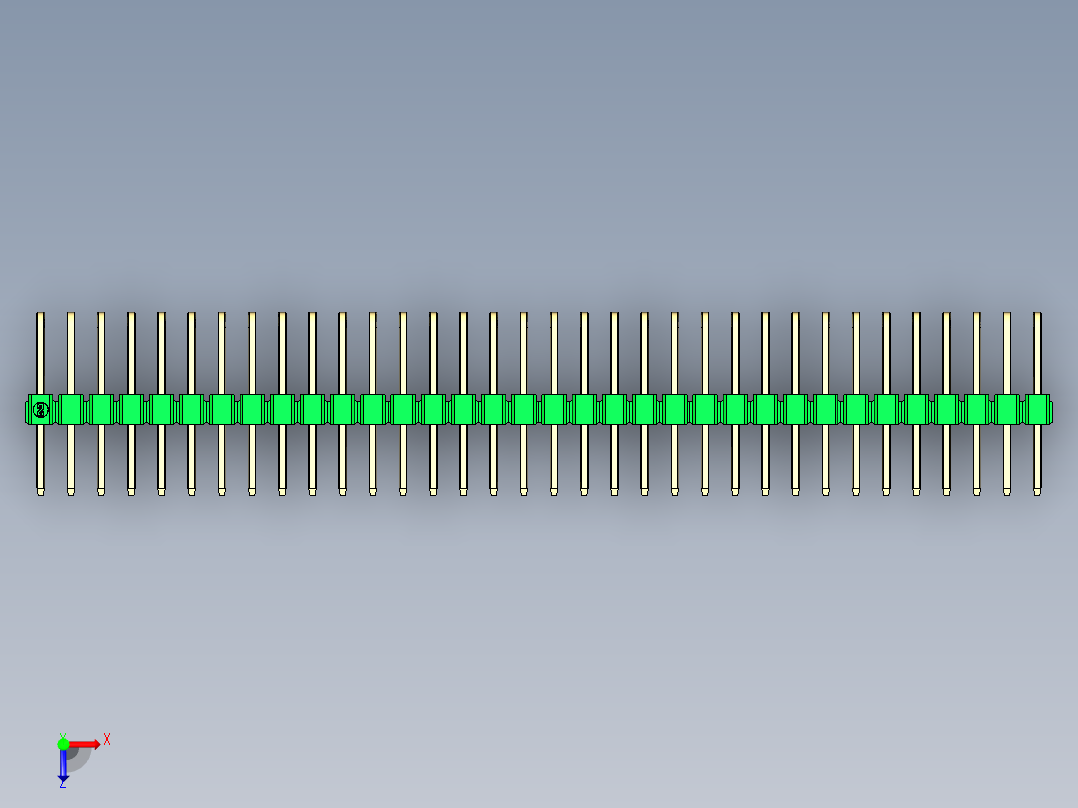 彩色公排针 100mil 2.54mm 系列-DS1022_green_3x34p_100mil_TypeD_rev1.0俯视图