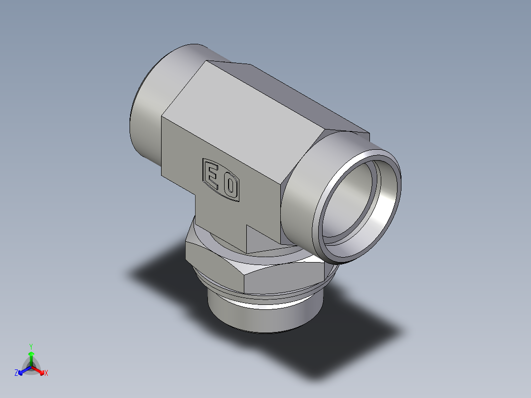 卡套式工业通用硬管接头EO_Adjustable_locknut_branch_tee_TEE28LMOMDCF正等轴测图