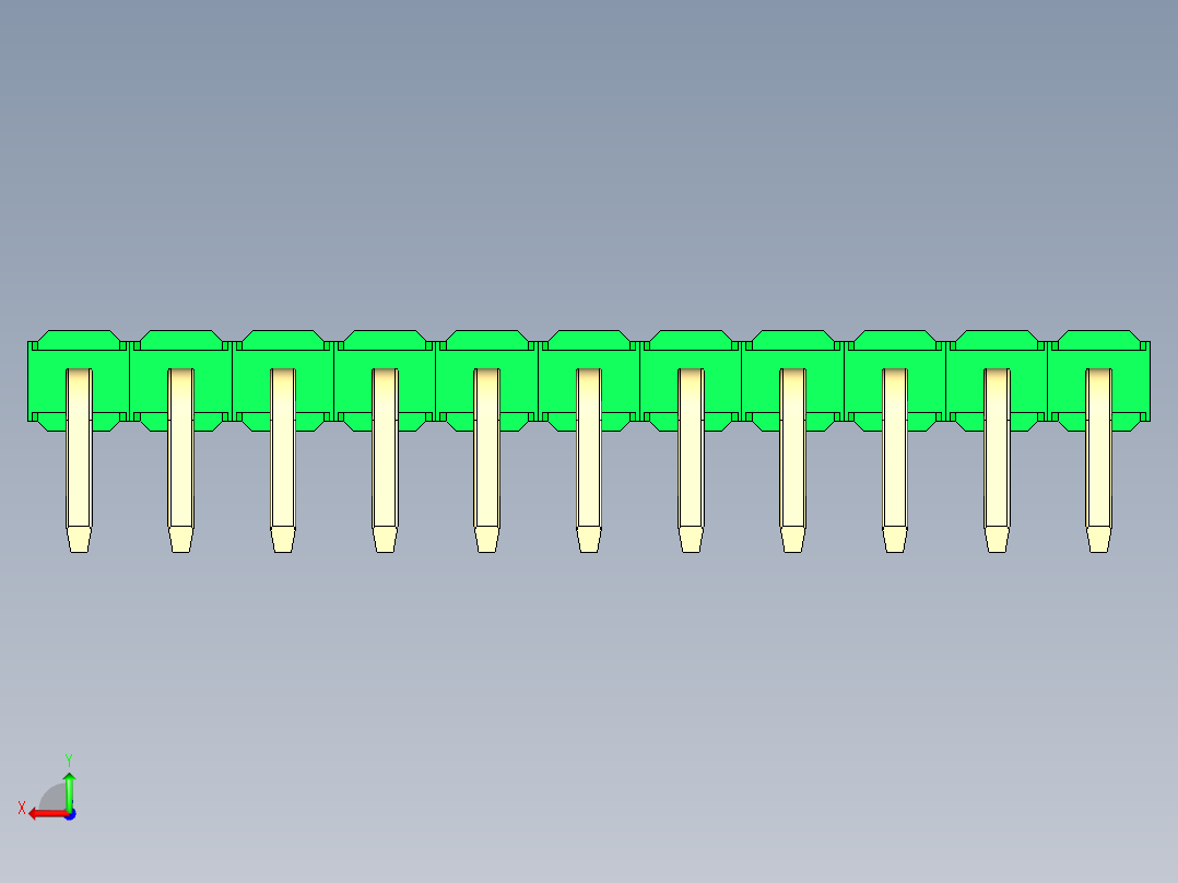 彩色公排针 100mil 2.54mm 系列-DS1022_green_1x11p_100mil_TypeD_rev1.0后视图