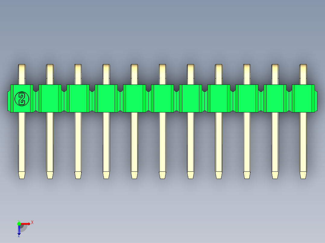 彩色公排针 100mil 2.54mm 系列-DS1022_green_1x11p_100mil_TypeD_rev1.0俯视图