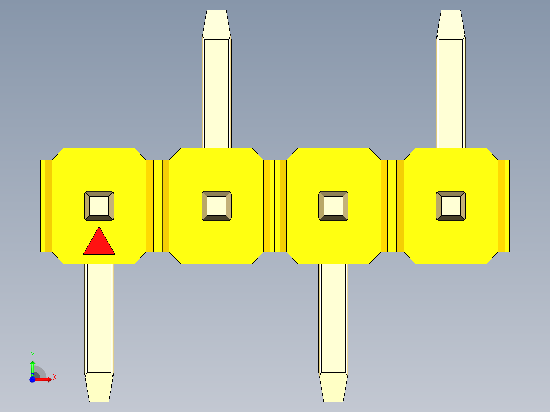 彩色公排针 100mil 2.54mm 系列-DS1022_yellow_04p_100mil_Type_SMT_R2_rev1.0前视图