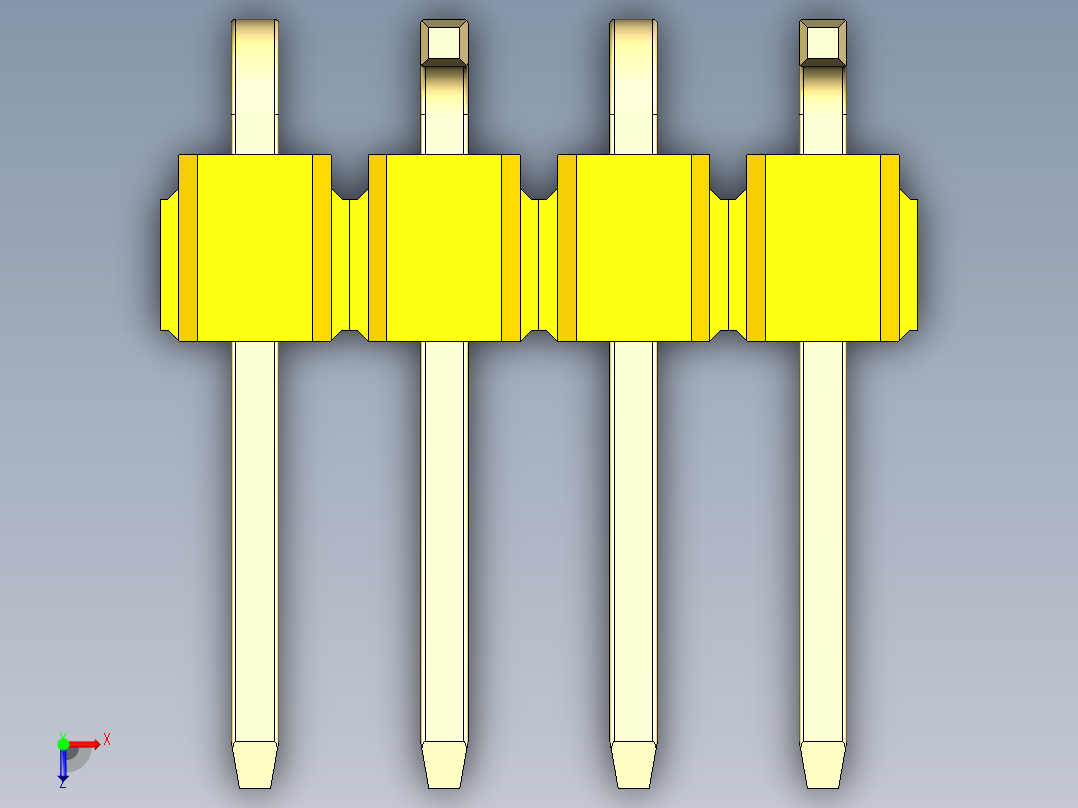 彩色公排针 100mil 2.54mm 系列-DS1022_yellow_04p_100mil_Type_SMT_R2_rev1.0俯视图