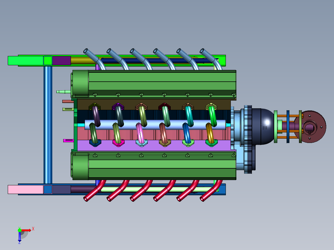 V型12缸航空发动机俯视图