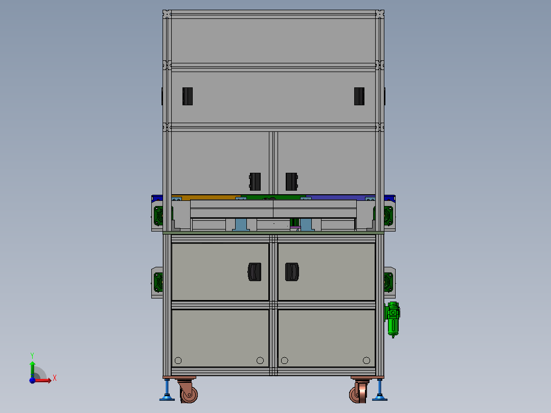 倍速链回流模块、循环流动线体3D模型 非标自动化机械三维前视图