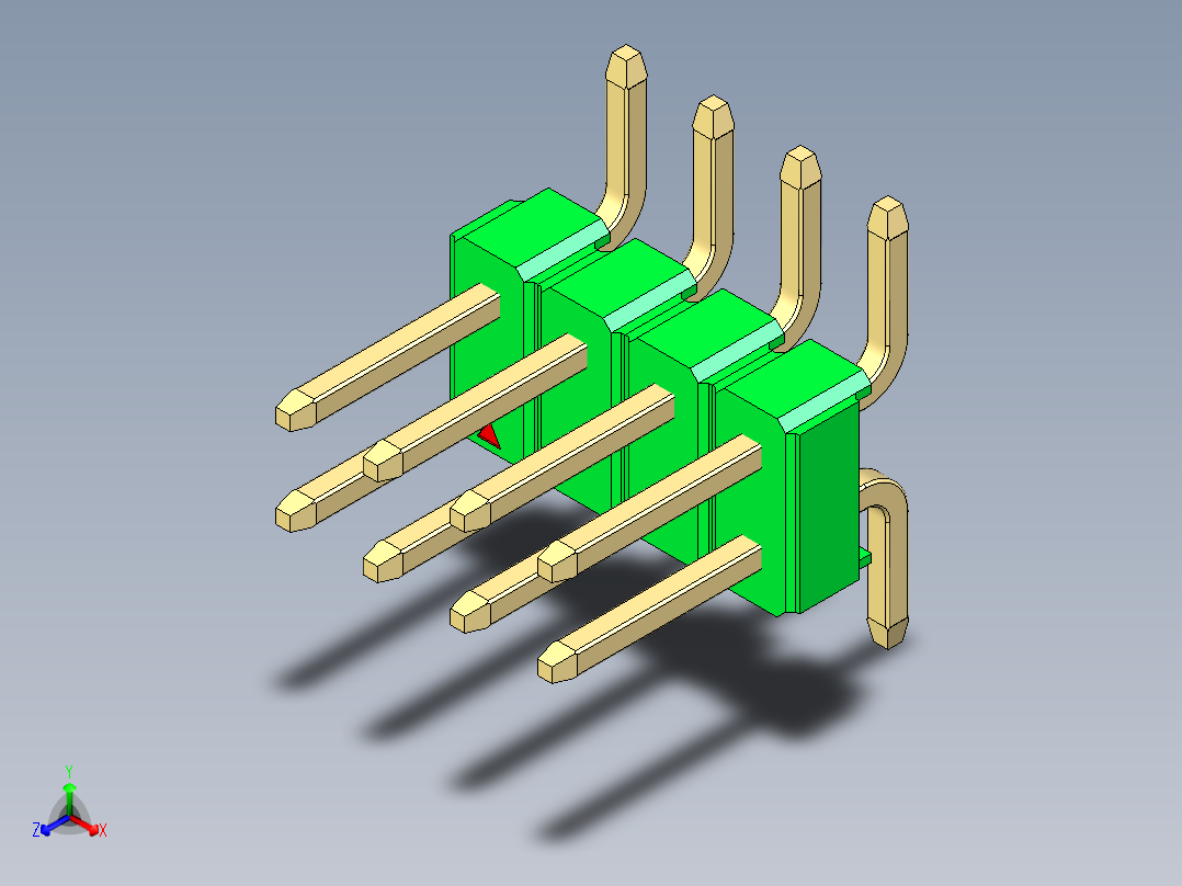 彩色公排针 100mil 2.54mm 系列-DS1022_green_08p_100mil_TypeSMT_rev1.0正等轴测图