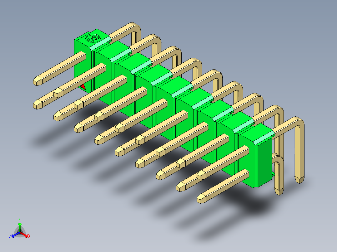 彩色公排针 100mil 2.54mm 系列-DS1022_green_2x09p_100mil_TypeD_rev1.0正等轴测图