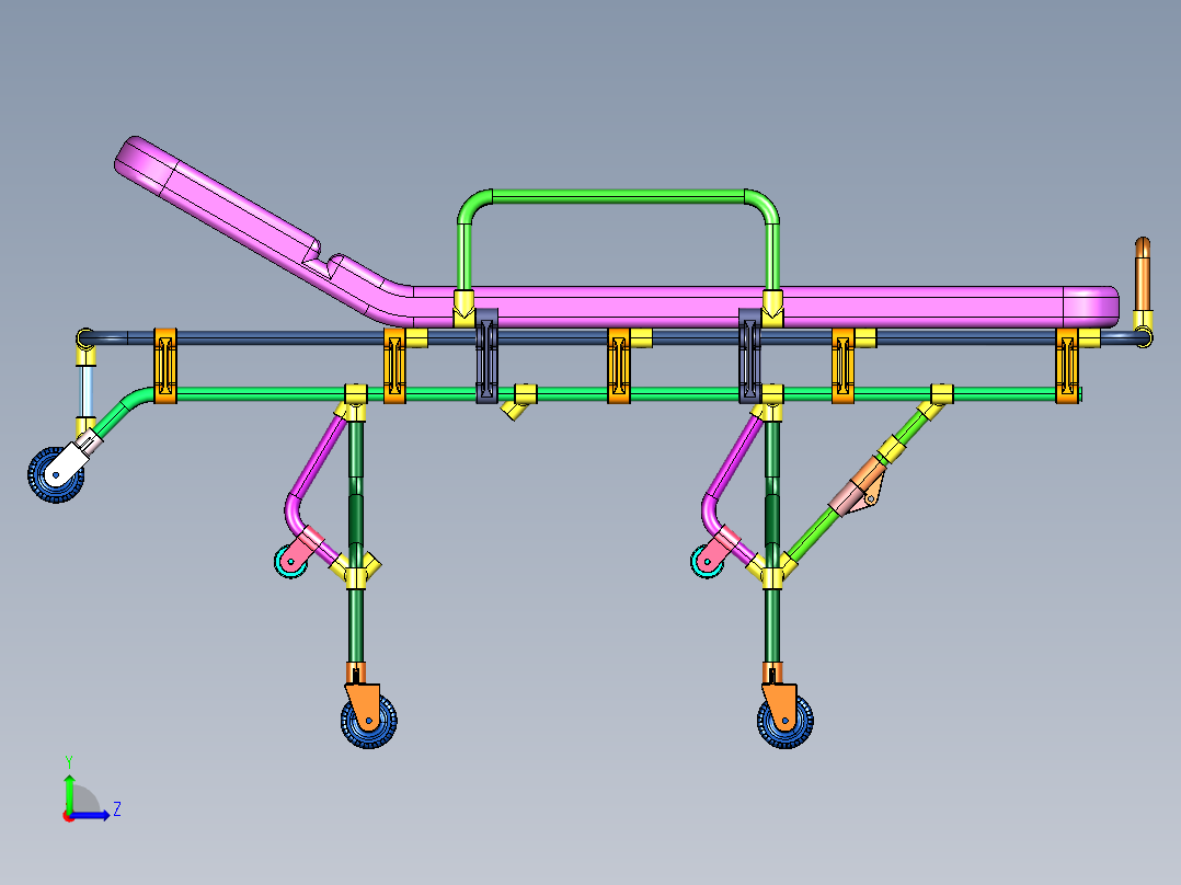 铝合金自动折叠上车救援救护车担架左视图