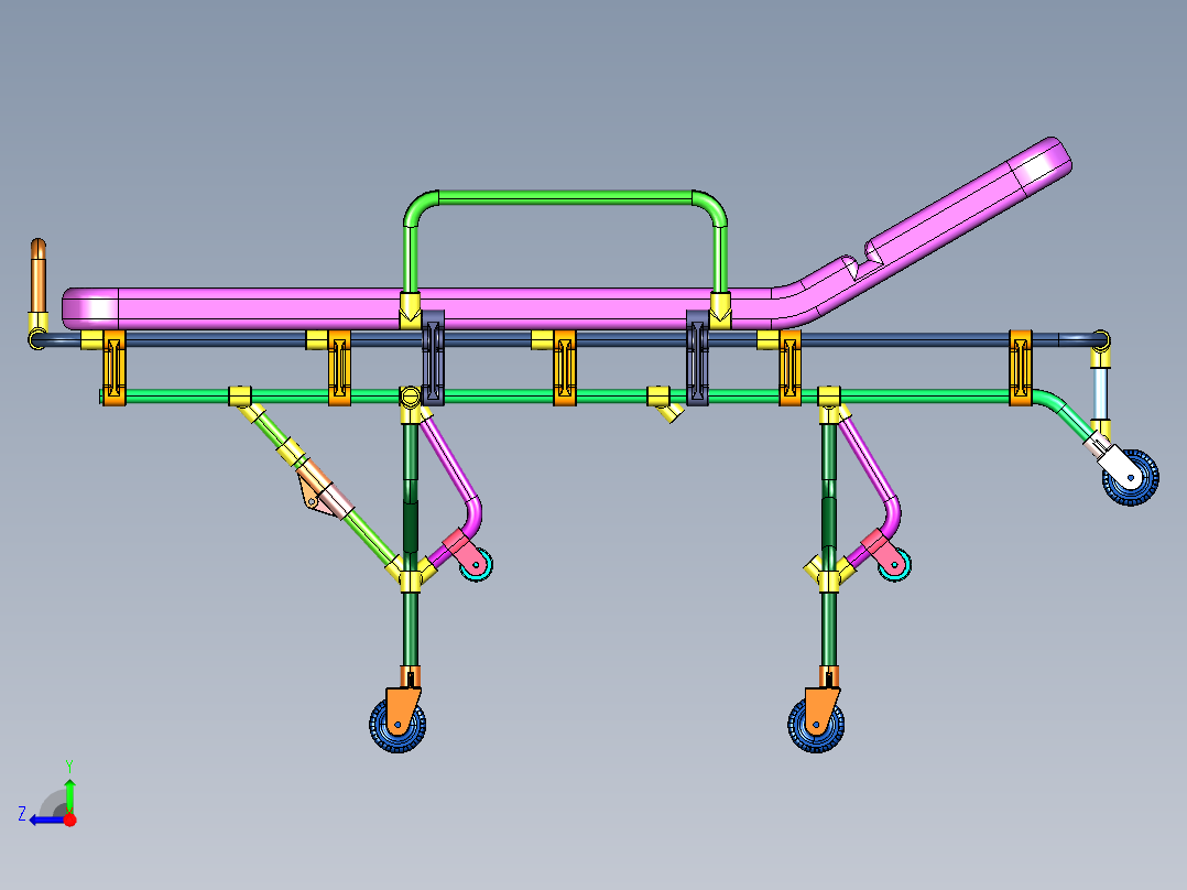 铝合金自动折叠上车救援救护车担架右视图