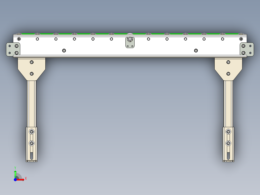 带有滚筒电机和D5皮带驱动的滚筒输送机设计前视图