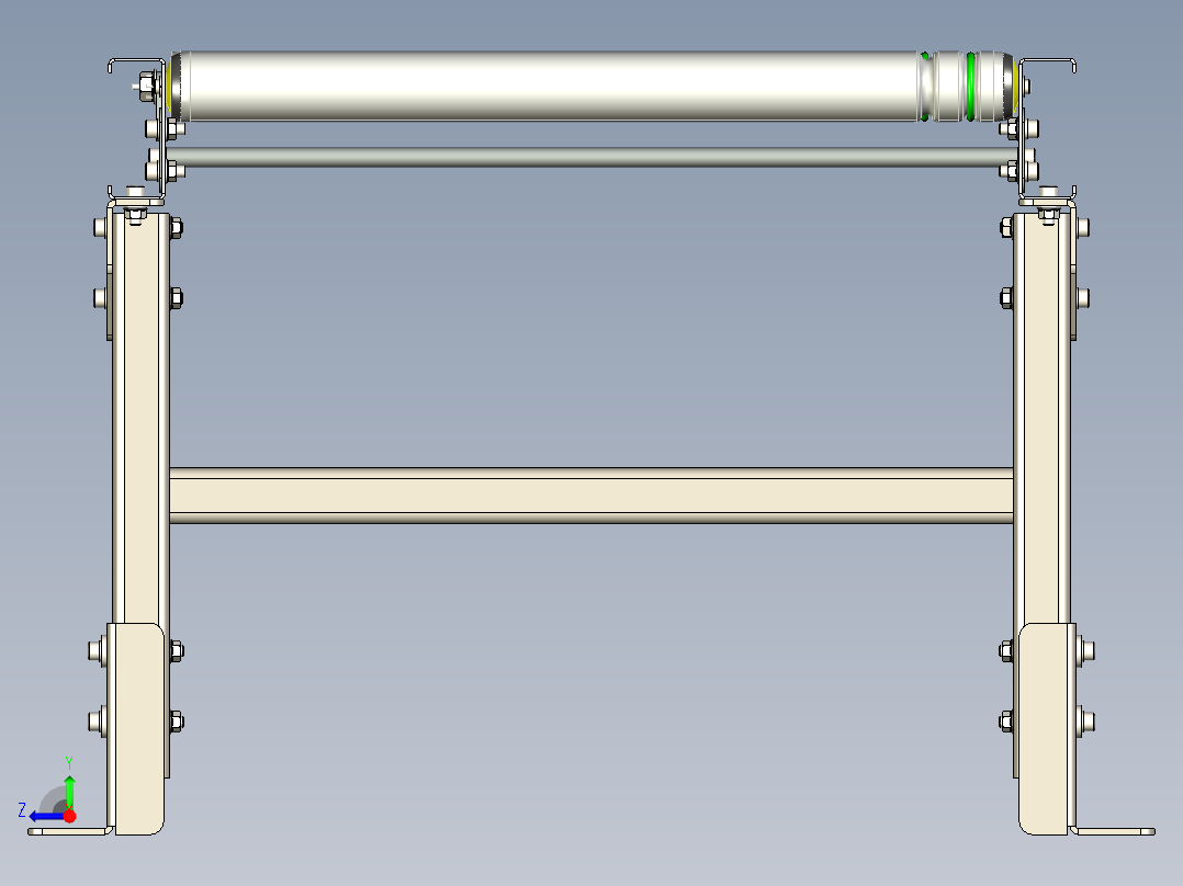 带有滚筒电机和D5皮带驱动的滚筒输送机设计右视图
