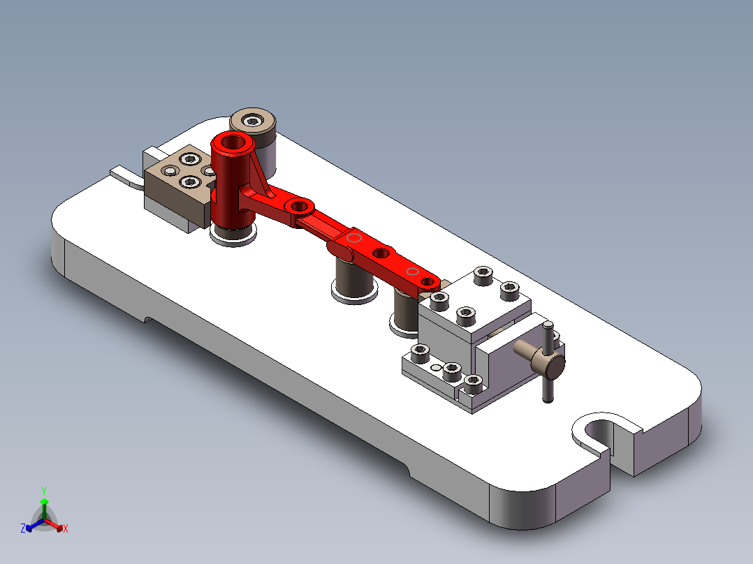 135调速器调速杠杆加工工艺及铣φ8孔φ6孔端面夹具设计【含三维SolidWorks】【原创设计】正等轴测图