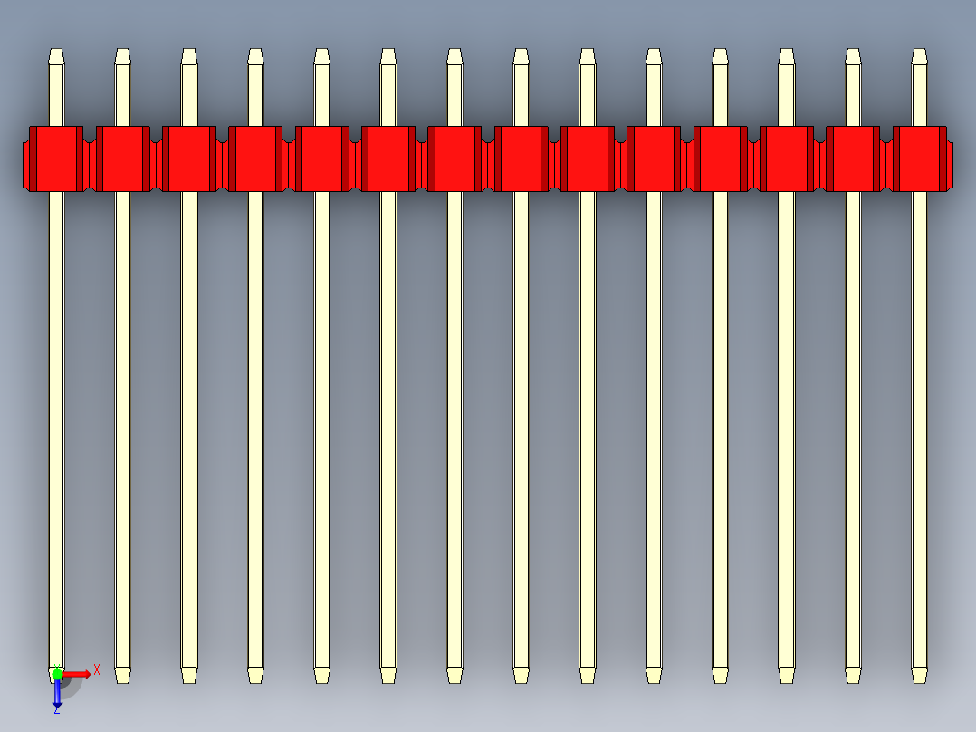 彩色公头100mil（2.54mm）系列-DS1021_red_1x14p_100mil_Type19_rev1.0俯视图