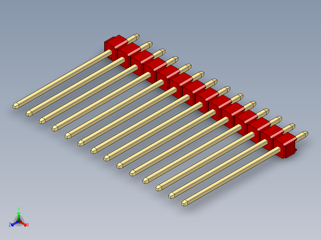 彩色公头100mil（2.54mm）系列-DS1021_red_1x14p_100mil_Type19_rev1.0正等轴测图
