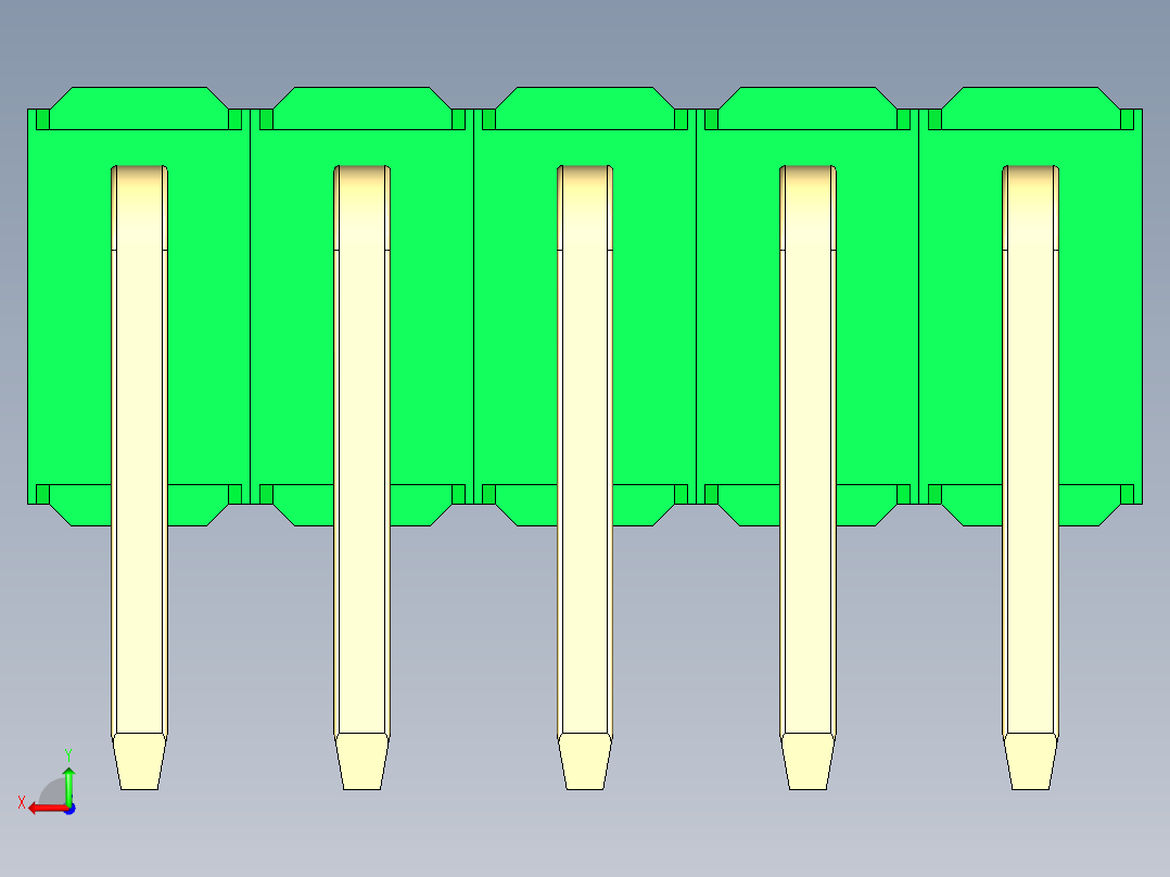 彩色公排针 100mil 2.54mm 系列-DS1022_green_2x05p_100mil_TypeD_rev1.0后视图