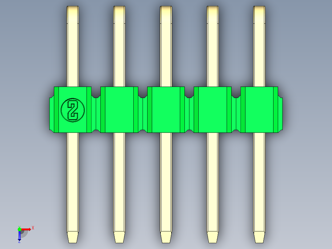 彩色公排针 100mil 2.54mm 系列-DS1022_green_2x05p_100mil_TypeD_rev1.0俯视图
