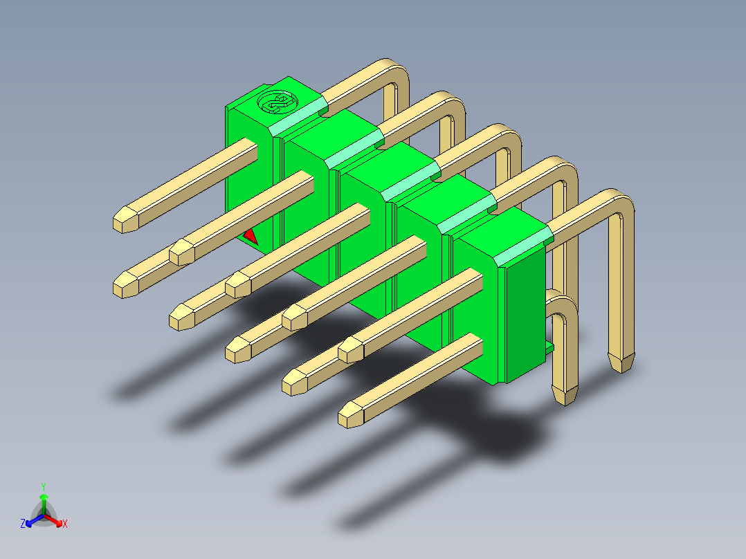 彩色公排针 100mil 2.54mm 系列-DS1022_green_2x05p_100mil_TypeD_rev1.0正等轴测图
