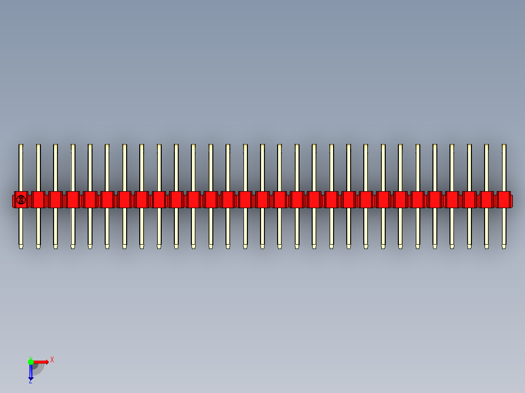 彩色公排针 100mil 2.54mm 系列-DS1022_red_3x29p_100mil_TypeD_rev1.0俯视图