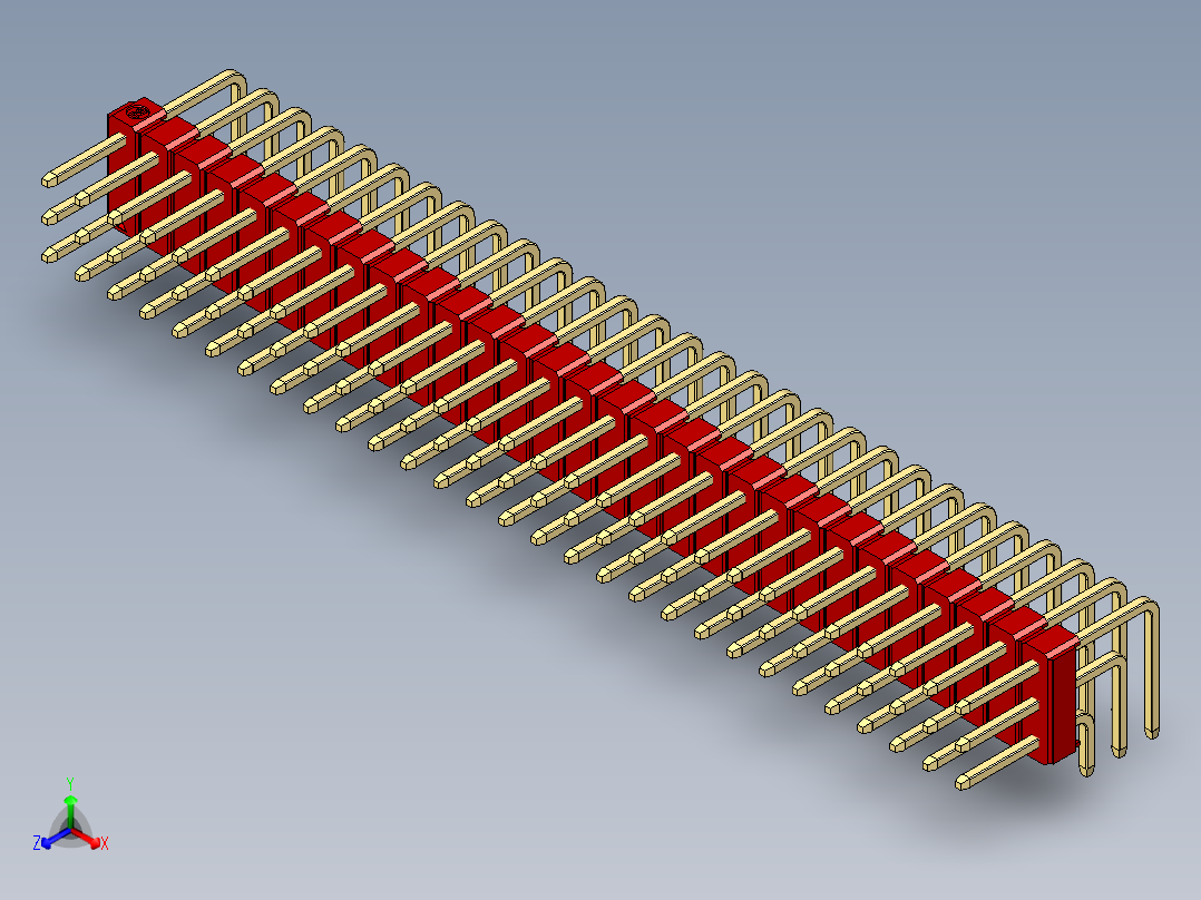 彩色公排针 100mil 2.54mm 系列-DS1022_red_3x29p_100mil_TypeD_rev1.0正等轴测图