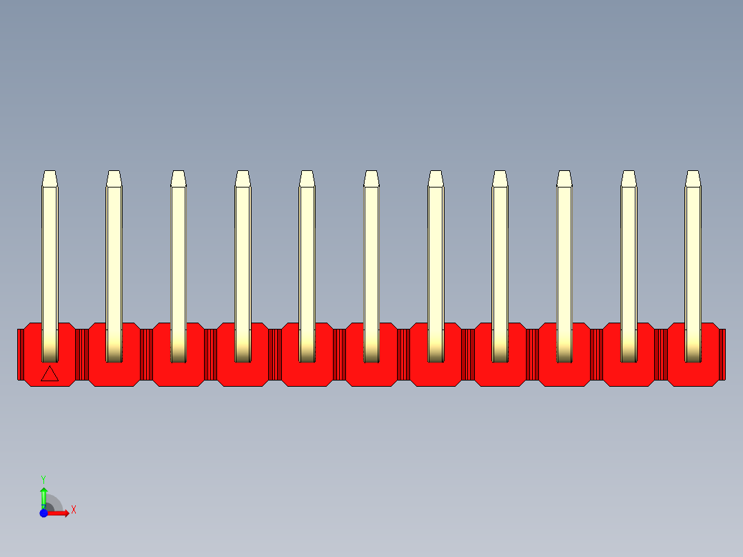 彩色公排针 100mil 2.54mm 系列-DS1022_red_11p_100mil_TypeU_rev1.0前视图