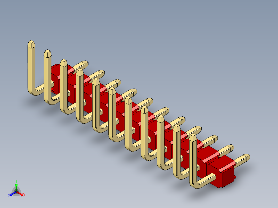 彩色公排针 100mil 2.54mm 系列-DS1022_red_11p_100mil_TypeU_rev1.0正等轴测图