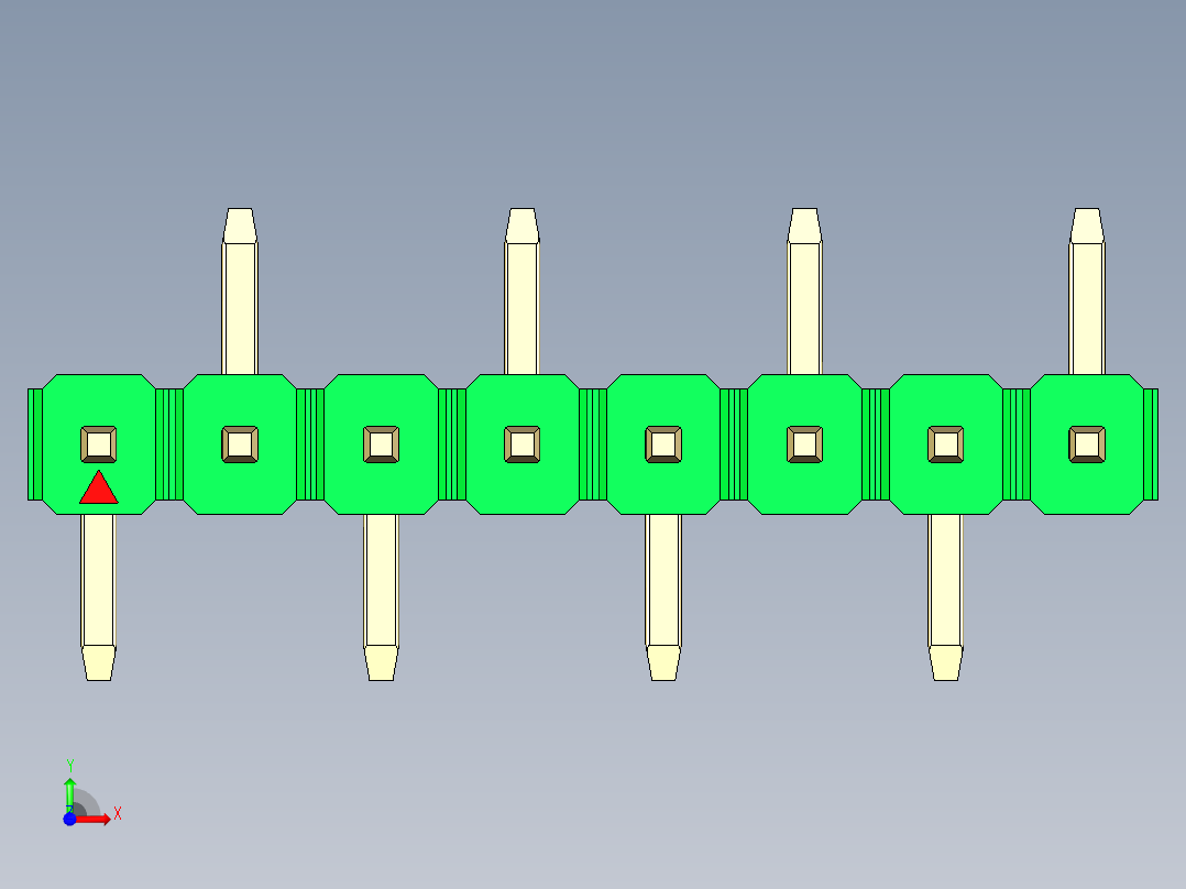 彩色公排针 100mil 2.54mm 系列-DS1022_green_08p_100mil_Type_SMT_R2_rev1.0前视图
