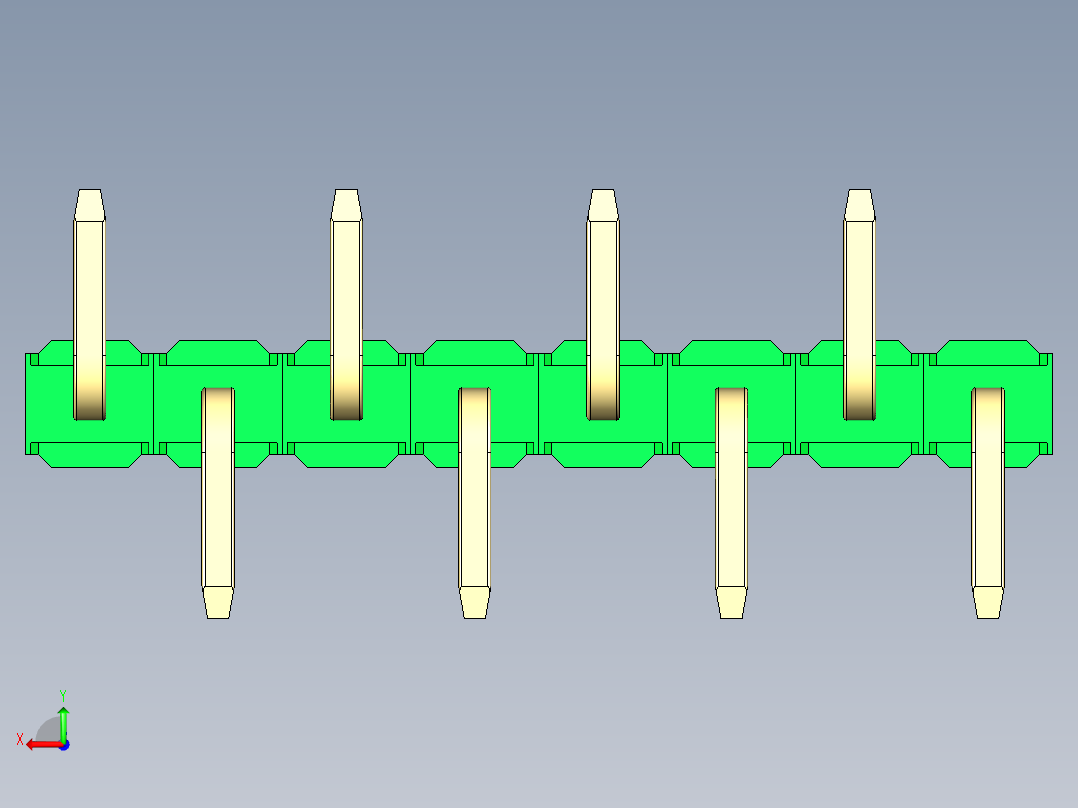 彩色公排针 100mil 2.54mm 系列-DS1022_green_08p_100mil_Type_SMT_R2_rev1.0后视图