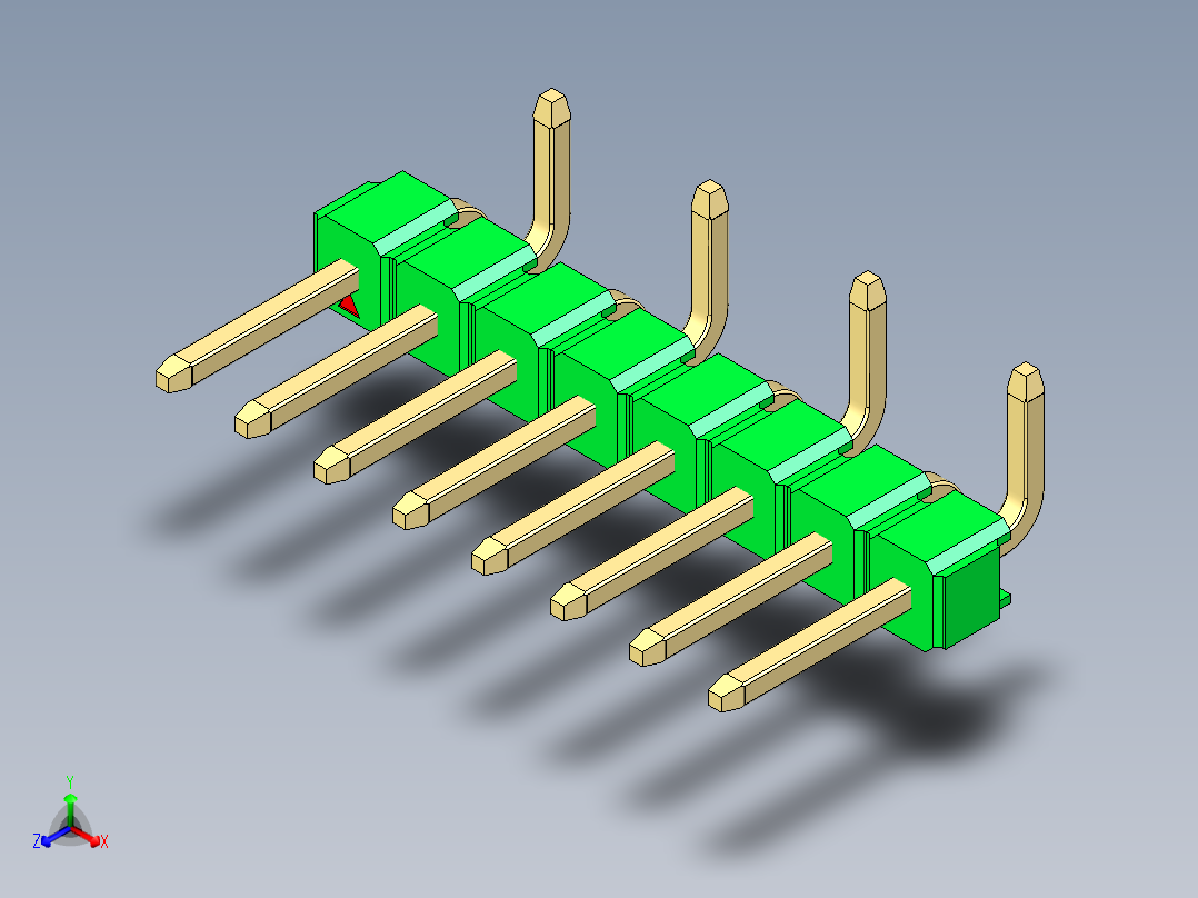 彩色公排针 100mil 2.54mm 系列-DS1022_green_08p_100mil_Type_SMT_R2_rev1.0正等轴测图