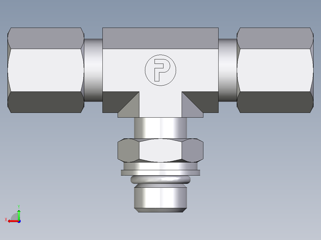 卡套式工业通用硬管接头EO_Adjustable_locknut_branch_tee_TEE06ZLMORCF后视图