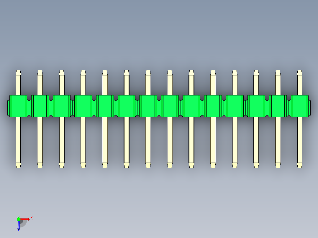彩色公头100mil（2.54mm）系列-DS1021_green_1x14p_100mil_Type1_rev1.0俯视图