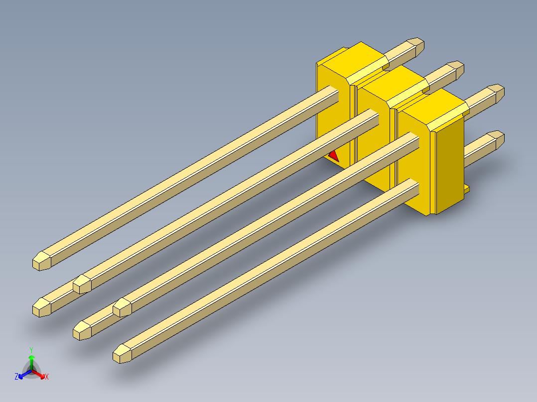 彩色公头100mil（2.54mm）系列-DS1021_yellow_2x03p_100mil_Type19_rev1.0正等轴测图