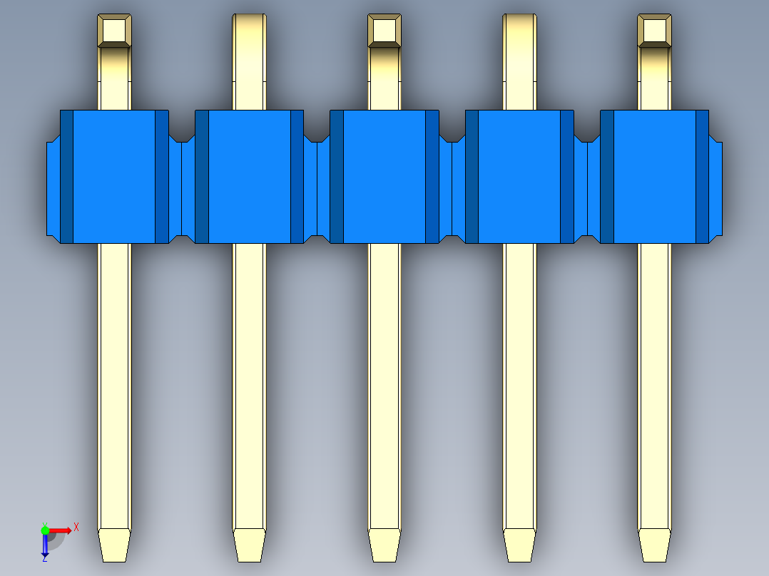 彩色公排针 100mil 2.54mm 系列-DS1022_blue_05p_100mil_Type_SMT_R1_rev1.0俯视图