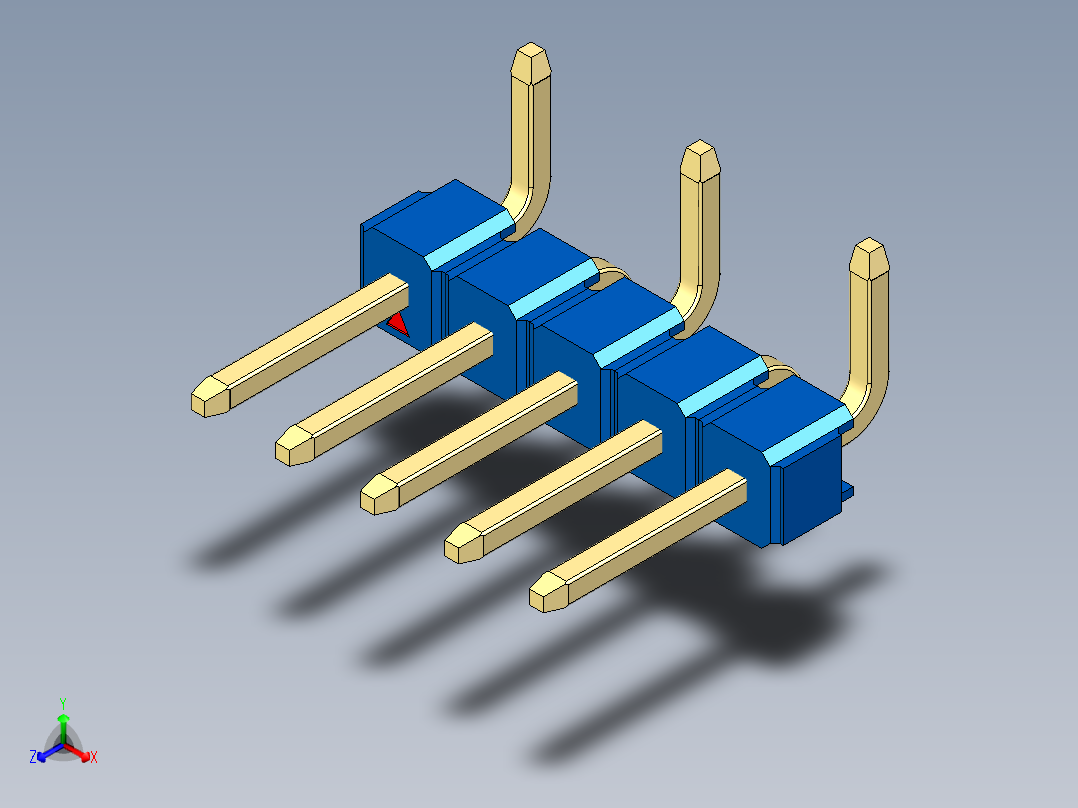 彩色公排针 100mil 2.54mm 系列-DS1022_blue_05p_100mil_Type_SMT_R1_rev1.0正等轴测图