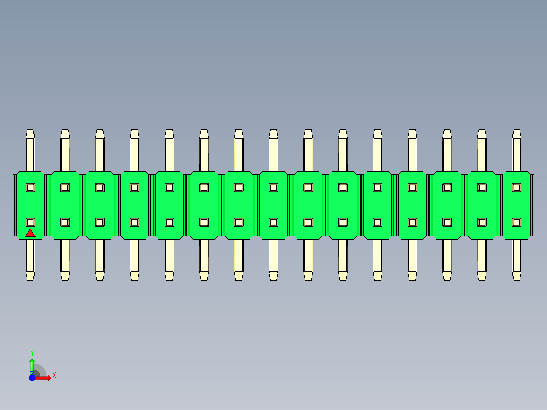 彩色公排针 100mil 2.54mm 系列-DS1022_green_30p_100mil_TypeSMT_rev1.0前视图