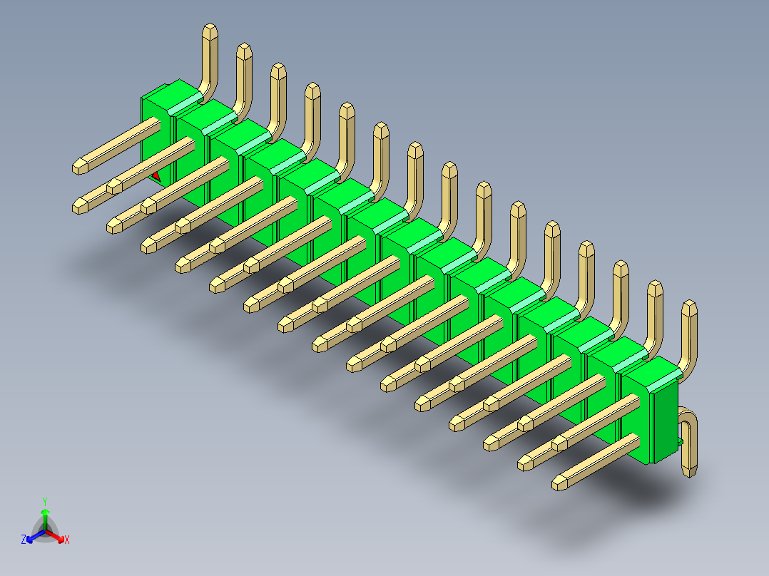 彩色公排针 100mil 2.54mm 系列-DS1022_green_30p_100mil_TypeSMT_rev1.0正等轴测图
