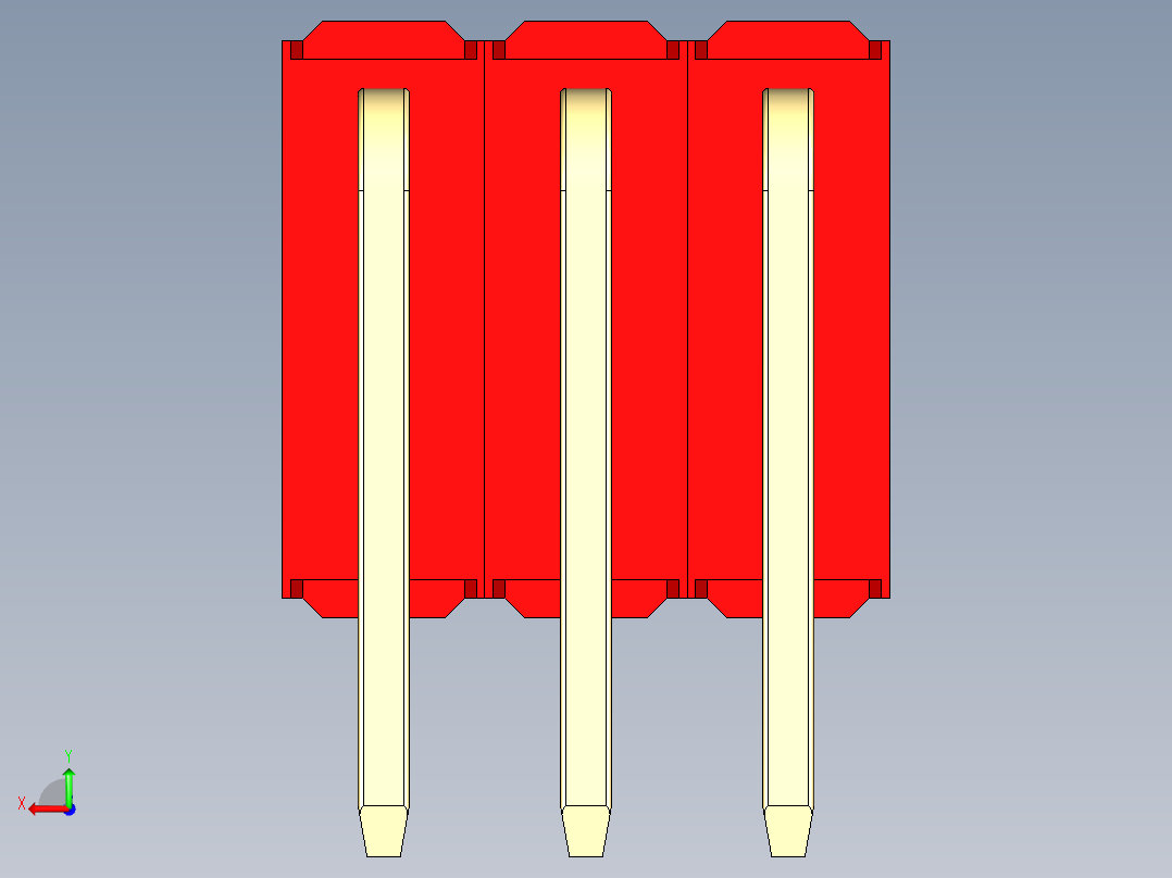 彩色公排针 100mil 2.54mm 系列-DS1022_red_3x03p_100mil_TypeD_rev1.0后视图