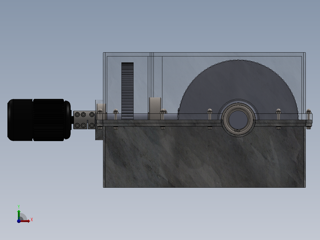 二级圆柱直齿轮与锥齿轮组合减速箱3D图纸 Solidworks设计前视图