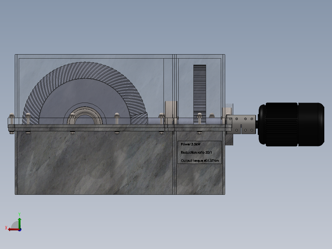 二级圆柱直齿轮与锥齿轮组合减速箱3D图纸 Solidworks设计后视图