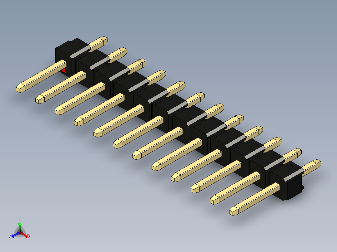 彩色公头100mil（2.54mm）系列-DS1021_black_1x12p_100mil_Type1_rev1.0正等轴测图