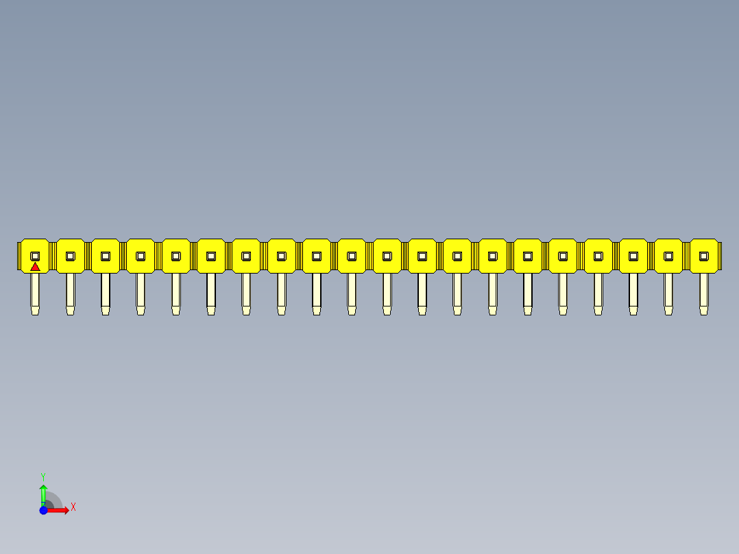 彩色公排针 100mil 2.54mm 系列-DS1022_yellow_1x20p_100mil_TypeD_rev1.0前视图