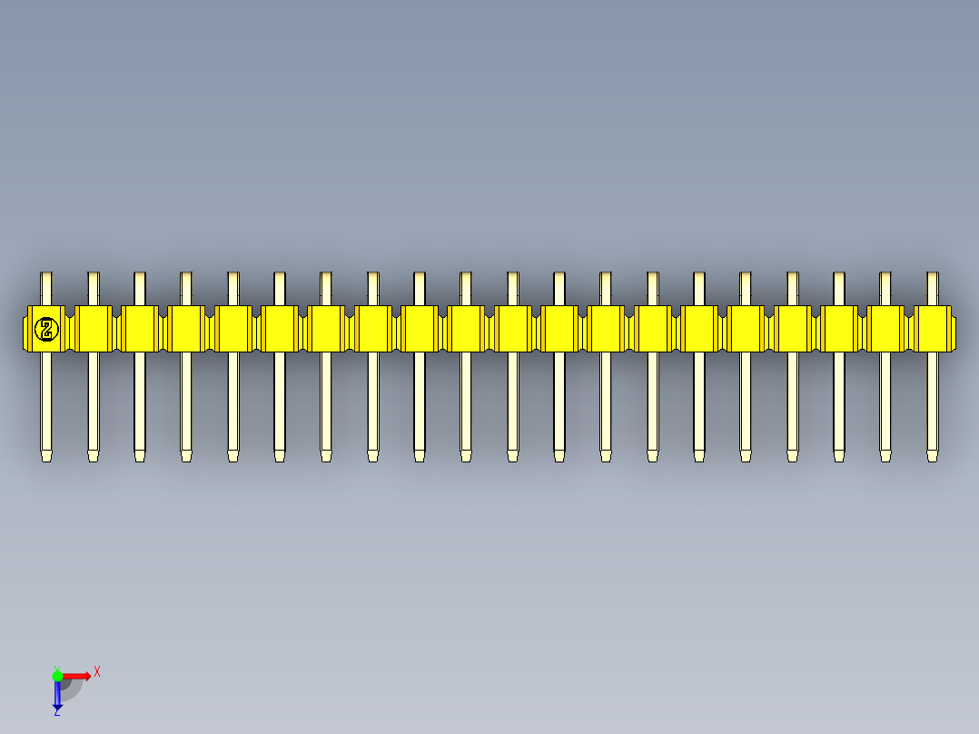 彩色公排针 100mil 2.54mm 系列-DS1022_yellow_1x20p_100mil_TypeD_rev1.0俯视图
