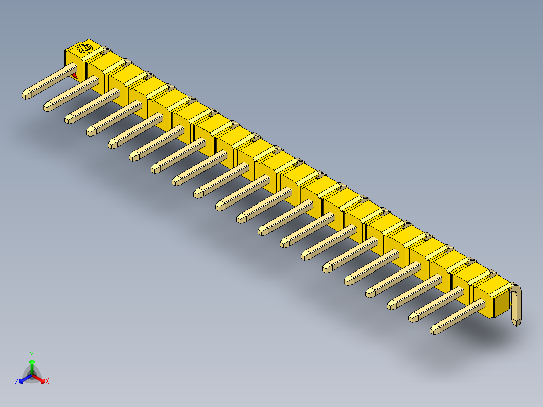 彩色公排针 100mil 2.54mm 系列-DS1022_yellow_1x20p_100mil_TypeD_rev1.0正等轴测图