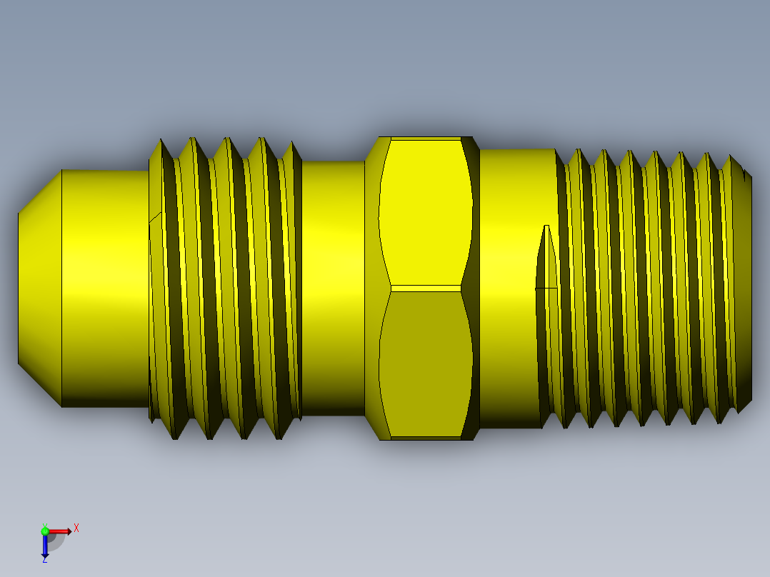 喇叭形 45D 半接头连接器-FLARE 45D 1-4 Tube OD-7-16-20 x 1-8 NPT.SLDPRT俯视图